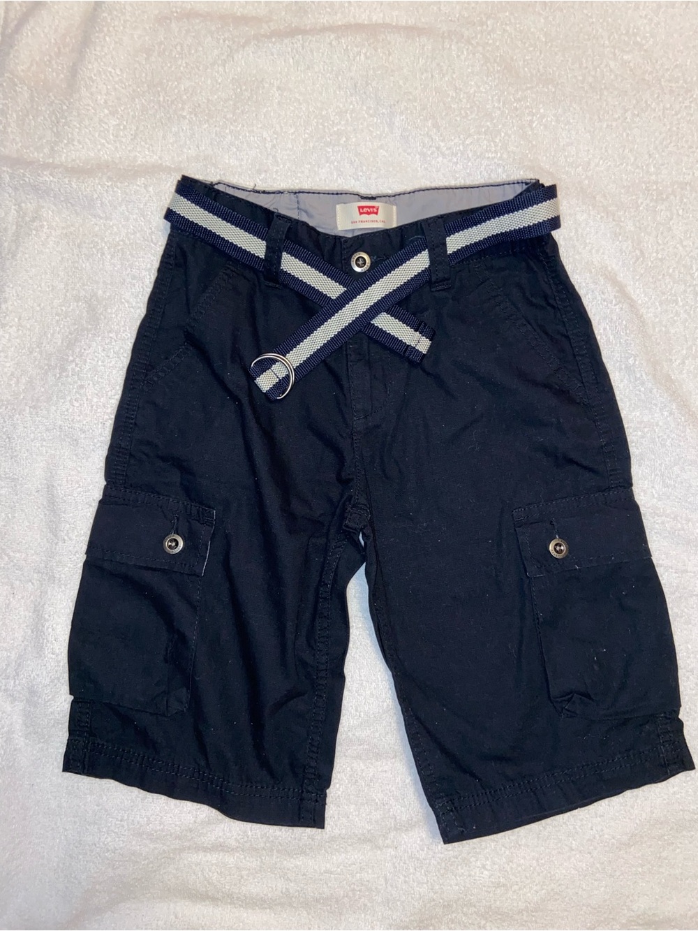 Levi's Boys Navy Cargo Shorts with Striped Web Belt